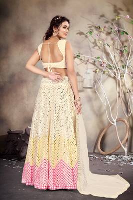 Butter Cream Embroidered with Paper Mirror work Georgette Lehenga Choli with Dupatta 4