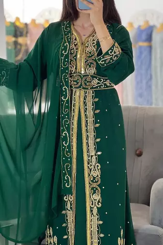 Emerald Green Moroccan Kaftan for Wedding