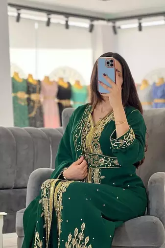 Emerald Green Moroccan Kaftan for Wedding