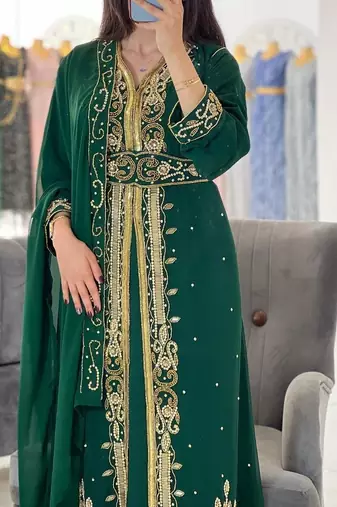 Emerald Green Moroccan Kaftan for Wedding