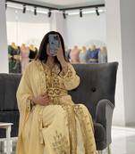 Pastel Yellow Hand-Embroidered Georgette Kaftan with Sequin & Bead Work