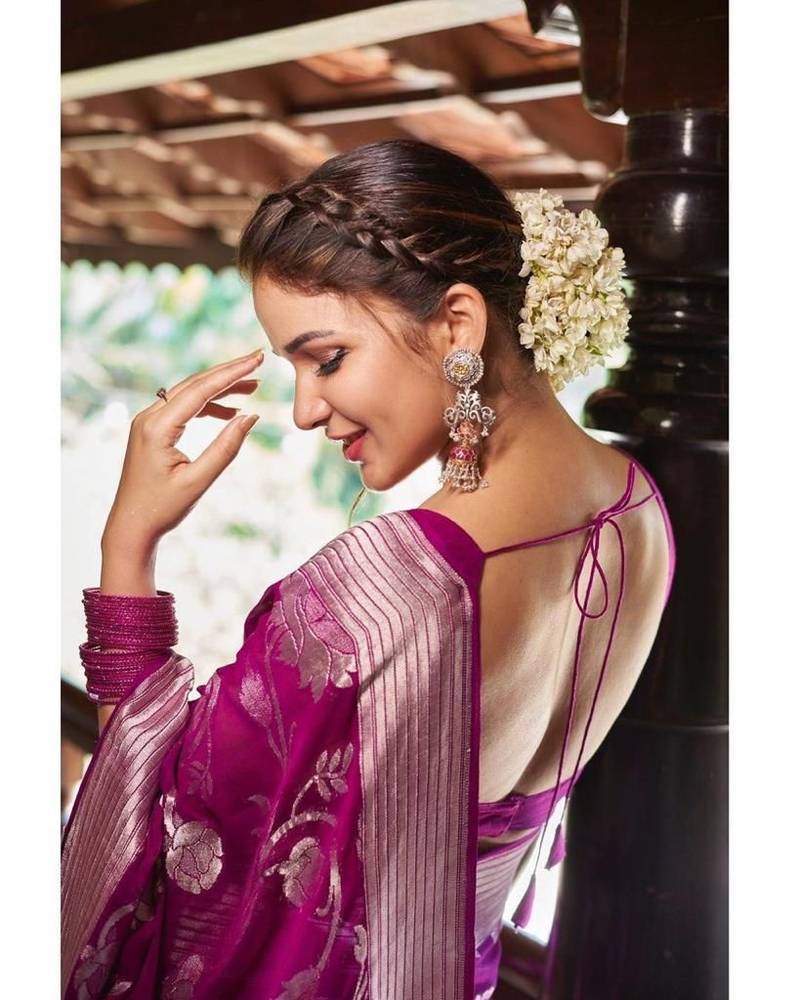 WINE FANCY TRENDY JACCQUARD SAREE