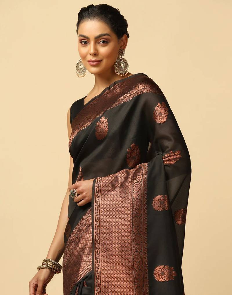 BLACK  FANCY TRENDY JACCQUARD SAREE