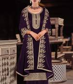 PURPLE COLOR DESIGNER INDIAN PAKISTANI VELVET SALWAR SUIT SEMI STITCHED FOR WEDDING PARTY WEAR SUIT UNSTITCHED