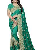Rama green zari embroidered silk saree with blouse