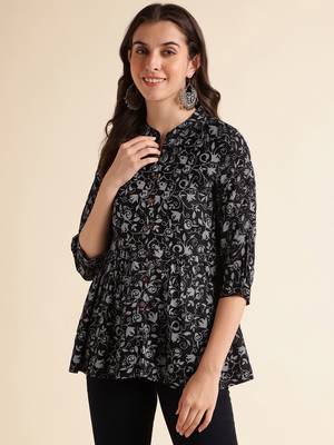 Fabclub rayon floral printed women tunic kurti (black) 1