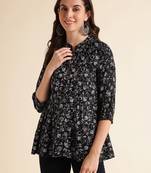 Fabclub rayon floral printed women tunic kurti (black)