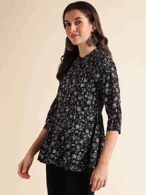 Fabclub rayon floral printed women tunic kurti (black) 2