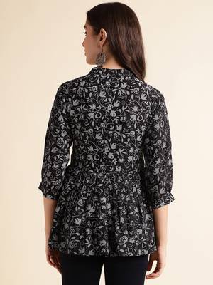 Fabclub rayon floral printed women tunic kurti (black) 3