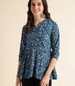 Fabclub rayon floral printed women tunic kurti (blue)