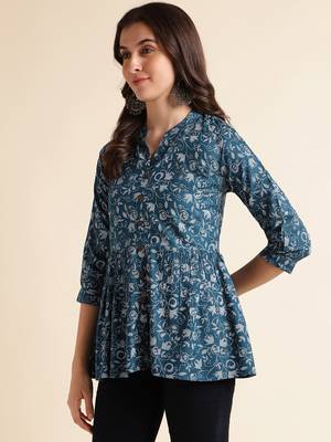 Fabclub rayon floral printed women tunic kurti (blue) 2