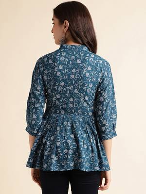 Fabclub rayon floral printed women tunic kurti (blue) 3