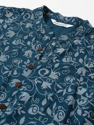 Fabclub rayon floral printed women tunic kurti (blue) 5