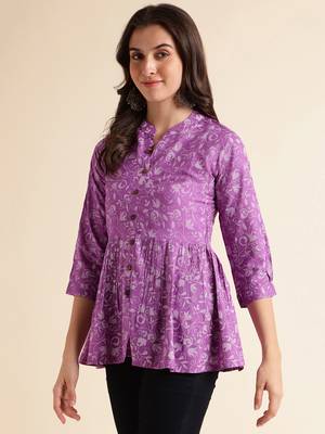 Fabclub rayon floral printed women tunic kurti (purple) 3