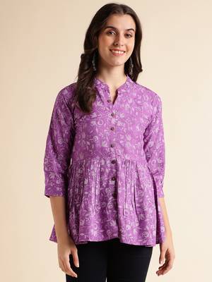 Fabclub rayon floral printed women tunic kurti (purple) 1