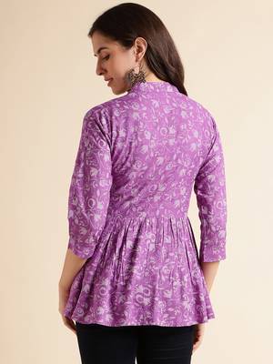 Fabclub rayon floral printed women tunic kurti (purple) 4