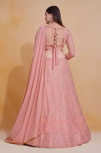 Charming Rosy Brown Lehenga Choli Wedding Party Wear Lucknowi Embroidery Work Lehnga Choli