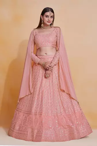 Charming Rosy Brown Lehenga Choli Wedding Party Wear Lucknowi Embroidery Work Lehnga Choli