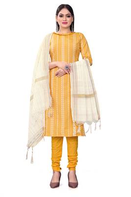 Kimisha women's yellow cotton jacquard unstitched dress material 2