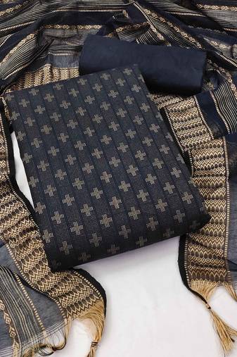 Navy Blue Cotton Jacquard Unstitched Dress Material