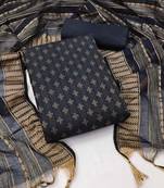 Navy Blue Cotton Jacquard Unstitched Dress Material