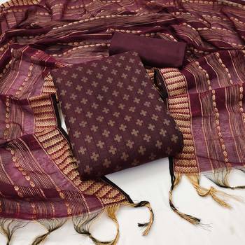Wine Cotton Jacquard Unstitched Dress Material 1