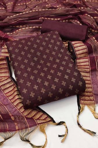 Wine Cotton Jacquard Unstitched Dress Material