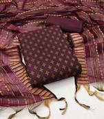 Wine Cotton Jacquard Unstitched Dress Material