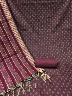 Wine Cotton Jacquard Unstitched Dress Material 2