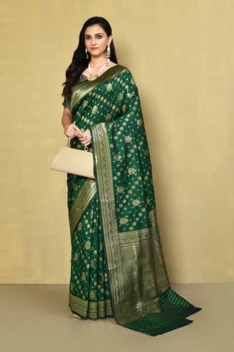 Elora silk blend banarasi woven designer saree for women (mahendi green)