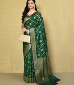 Elora silk blend banarasi woven designer saree for women (mahendi green)