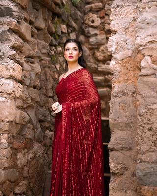 Red Georgette Sequin Embroidered Saree with Blouse 1