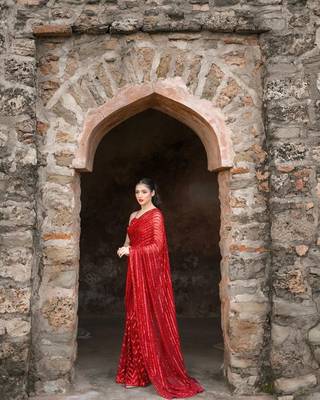 Red Georgette Sequin Embroidered Saree with Blouse 2