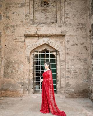 Red Georgette Sequin Embroidered Saree with Blouse 3