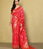 Elora silk blend banarasi woven designer saree for women (red)
