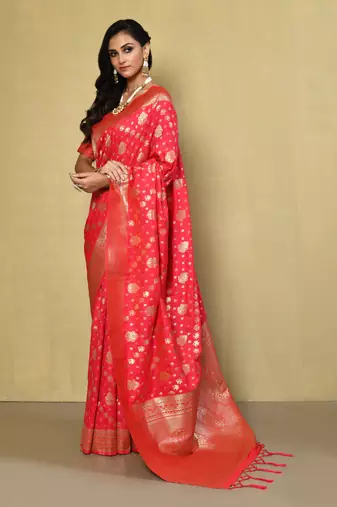 Elora silk blend banarasi woven designer saree for women (red)