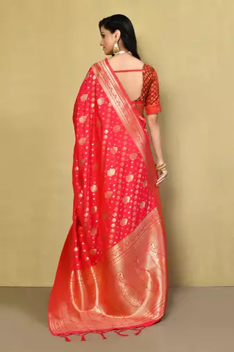 Elora silk blend banarasi woven designer saree for women (red)