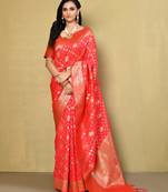 Elora silk blend banarasi woven designer saree for women (pink)