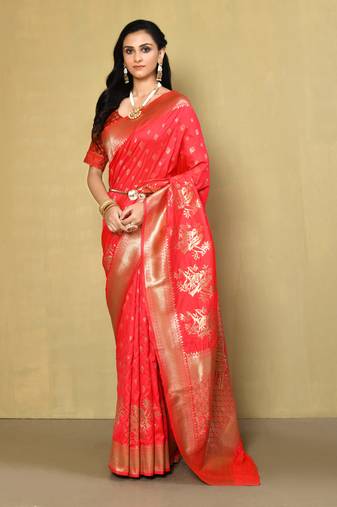 Elora silk blend banarasi woven designer saree for women (pink)