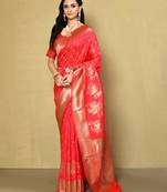 Elora silk blend banarasi woven designer saree for women (pink)