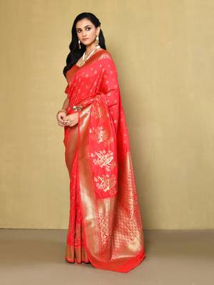 Elora silk blend banarasi woven designer saree for women (pink) 2