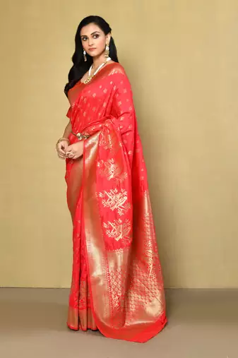Elora silk blend banarasi woven designer saree for women (pink)