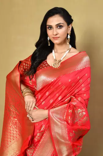 Elora silk blend banarasi woven designer saree for women (pink)
