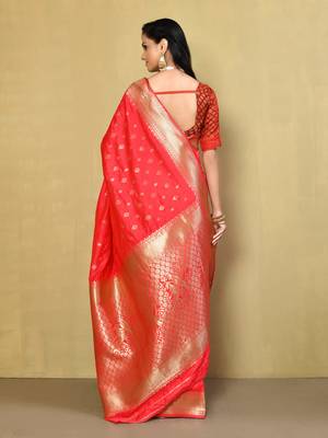 Elora silk blend banarasi woven designer saree for women (pink) 4