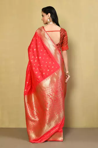 Elora silk blend banarasi woven designer saree for women (pink)