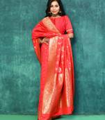 Elora silk blend banarasi woven designer saree for women (red)