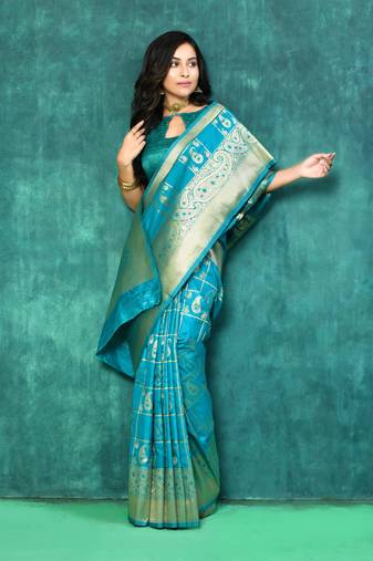 Elora silk blend banarasi woven designer saree for women (c green)