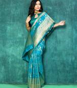Elora silk blend banarasi woven designer saree for women (c green)