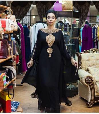 Black Georgette Zari Work Kaftan 4