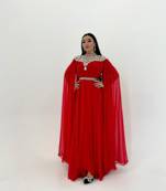 Red Zari Stone Work Georgette Islamic Style Beads Embedded Partywear Kaftan Long Gown Evening wear Dubai kaftan